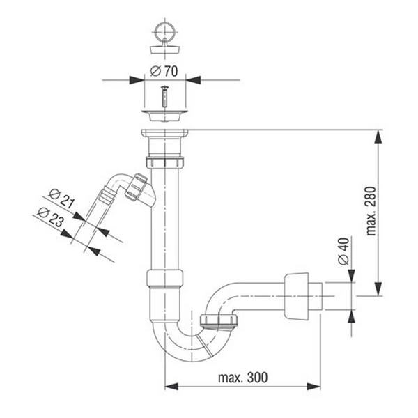 Sifon za sudoper s priključkom nacrt