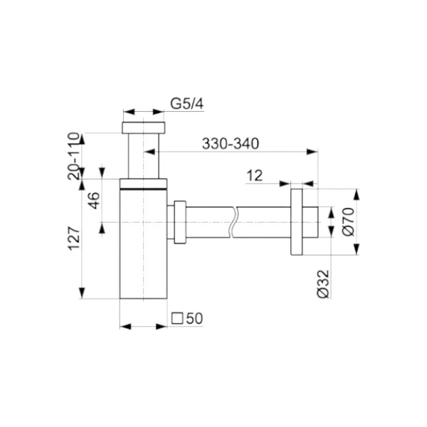 Sifon za umivaonik četvrtasti nacrt